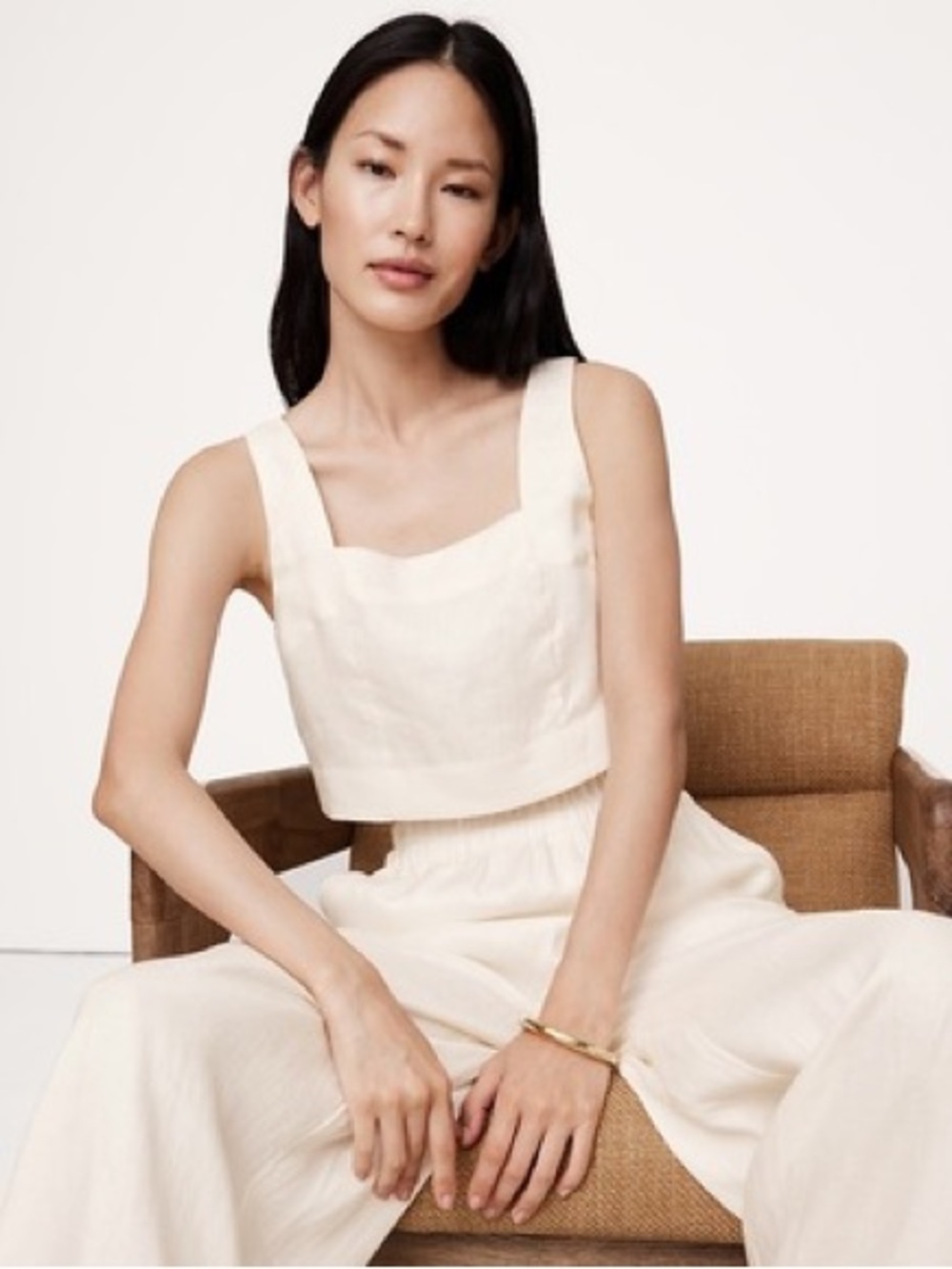Banana Republic White Linen Square-Neck Crop Top - Picture 6 of 7